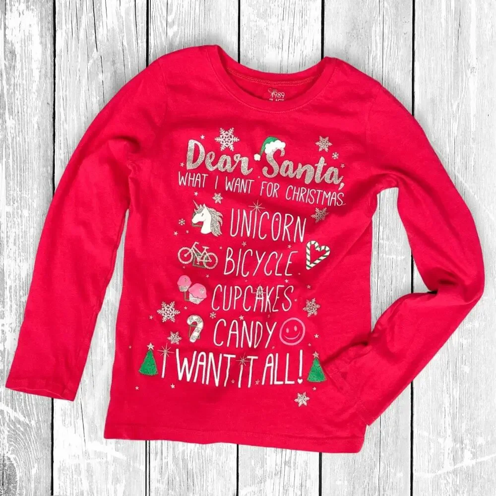 The Children’s Place Vintage “Dear Santa” Glitter Tee 7/8 – Holiday Y2K